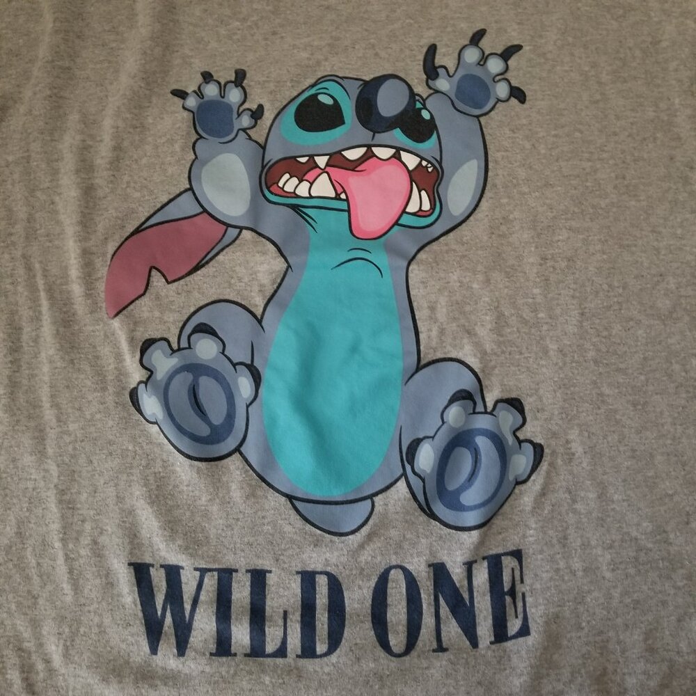 Disney Lilo & Stitch Women 2XL Gray Graphic Wild One Short Sleeve Cutoff Crop To - Picture 5 of 9